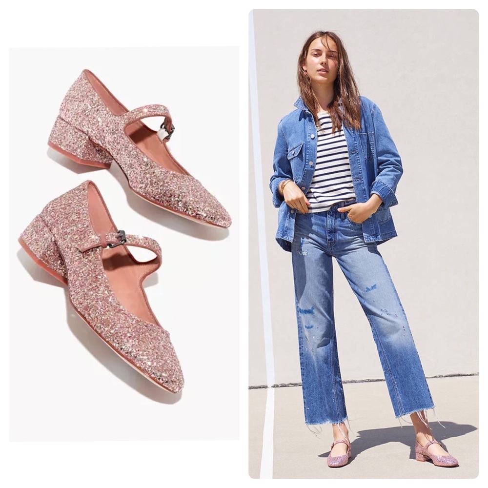 Madewell Delilah Low Heel Mary Jane in Silver Pink Glitter sz 9M